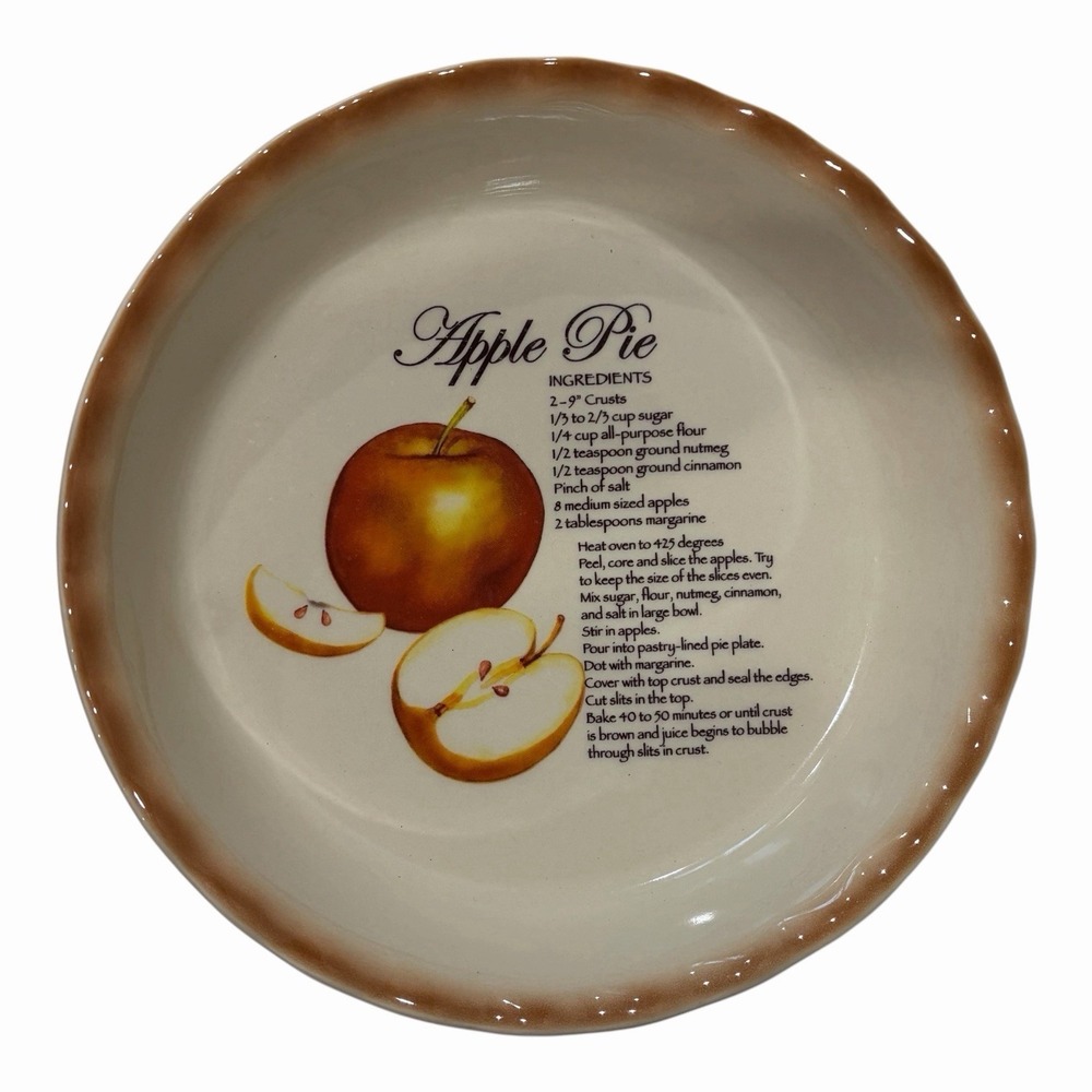 Vtg‎ Pier 1 Imports Apple Pie Baking Dish Recipe Scalloped Edge 10" Grandma Core